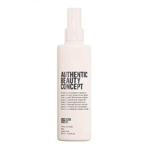 Authentic Beauty Concept Flawless Primer bottle, a vegan hair mist for a radiant finish, free of microplastics and silicones.