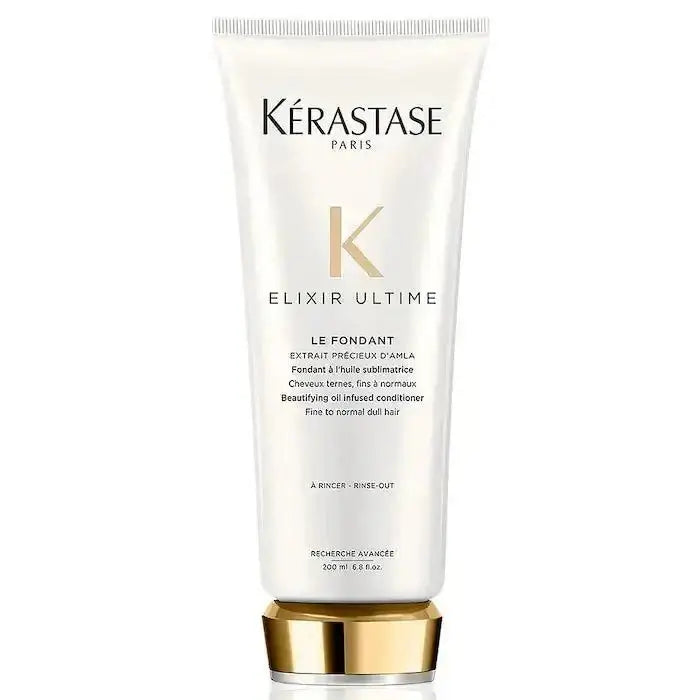 Kérastase Fondant Elixir Ultime Conditioner tube for nourishing, hydrating hair care, ideal for dry, dull, fine to normal hair textures.