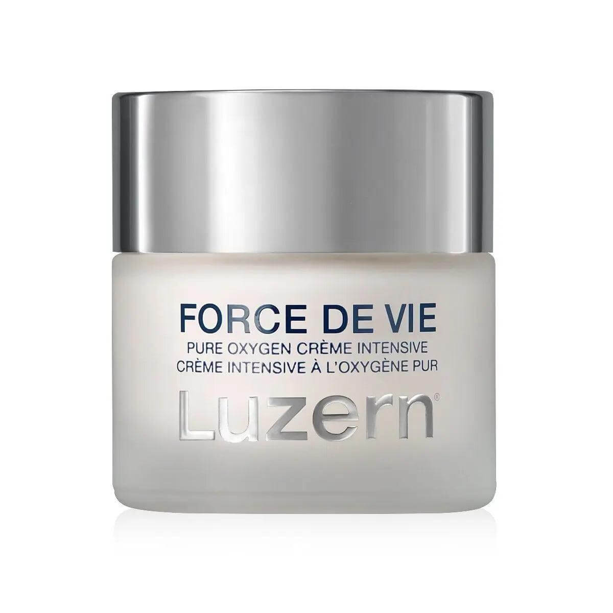 Force De Vie Pure Oxygen Creme Intensive for dry skin hydration and rejuvenation in a sleek jar.