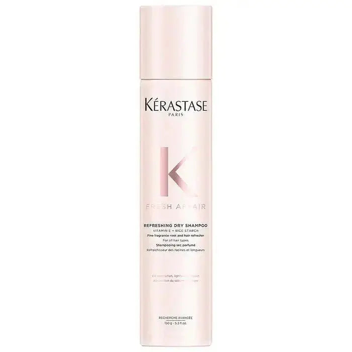 Kérastase Fresh Affair Oil-Absorbing Dry Shampoo 233ml bottle for revitalizing hair between washes, suitable for all hair types and textures.