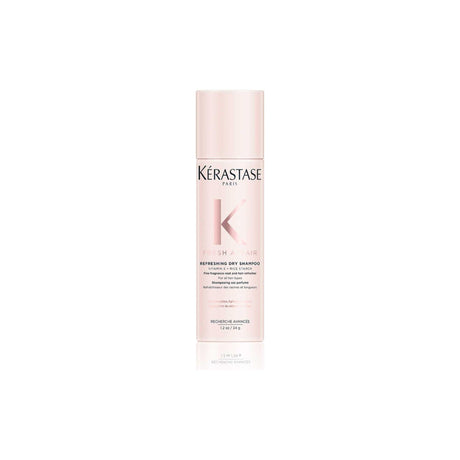 Kérastase Fresh Affair Dry Shampoo bottle, lightweight oil-absorbing formula for all hair types, revitalizes and refreshes hair.