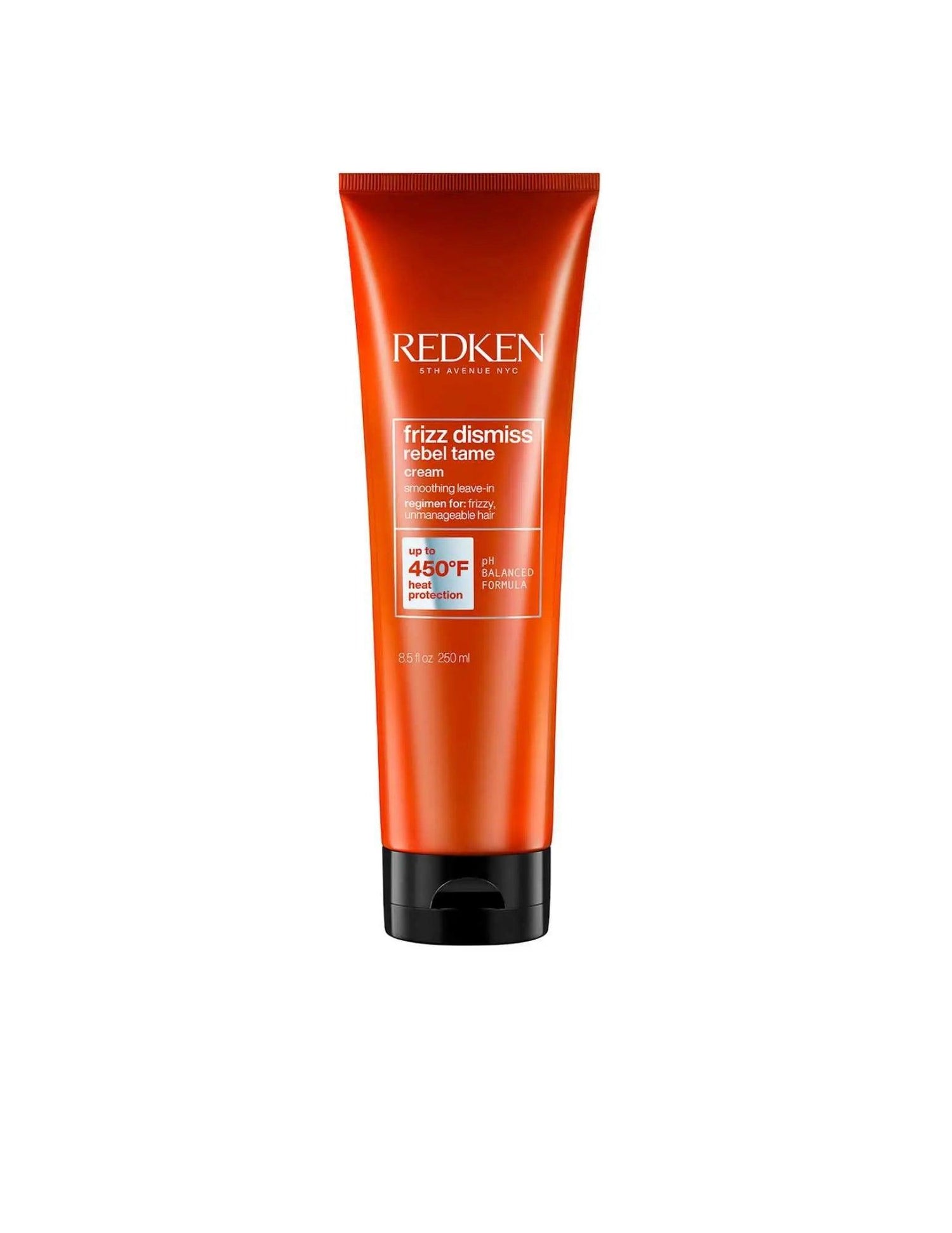 Redken Frizz Dismiss Rebel Tame Cream in orange tube for frizz control and smooth hair, 250ml size.