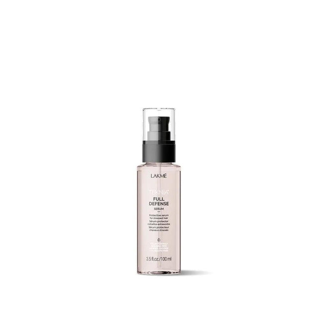 Luxe Full Defense Serum bottle providing hair protection, shine, and softness; fresh eucalyptus fragrance with floral and woody notes.