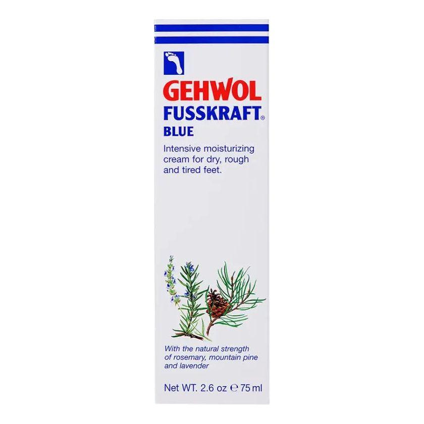 Gehwol Fusskraft Blue 75ml tube for intense moisturizing of dry, rough feet with aloe vera and urea, prevents foot odor and infections.