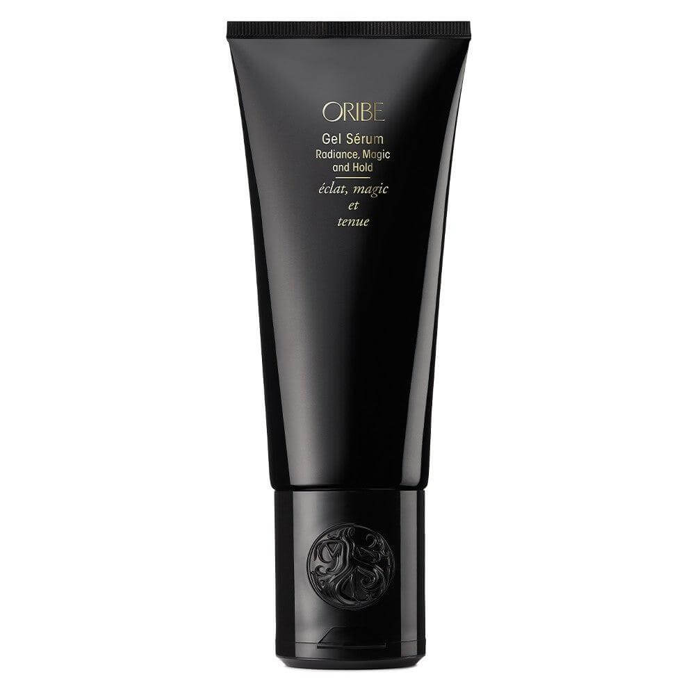 Oribe Gel Serum for flexible hold and shine in a sleek black bottle.