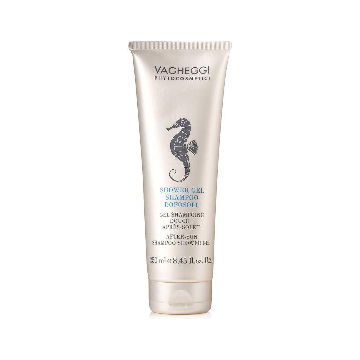 Vagheggi After Sun Shampoo Shower Gel with Provitamin B5 and Aloe Leaf Extract, 250ml bottle.