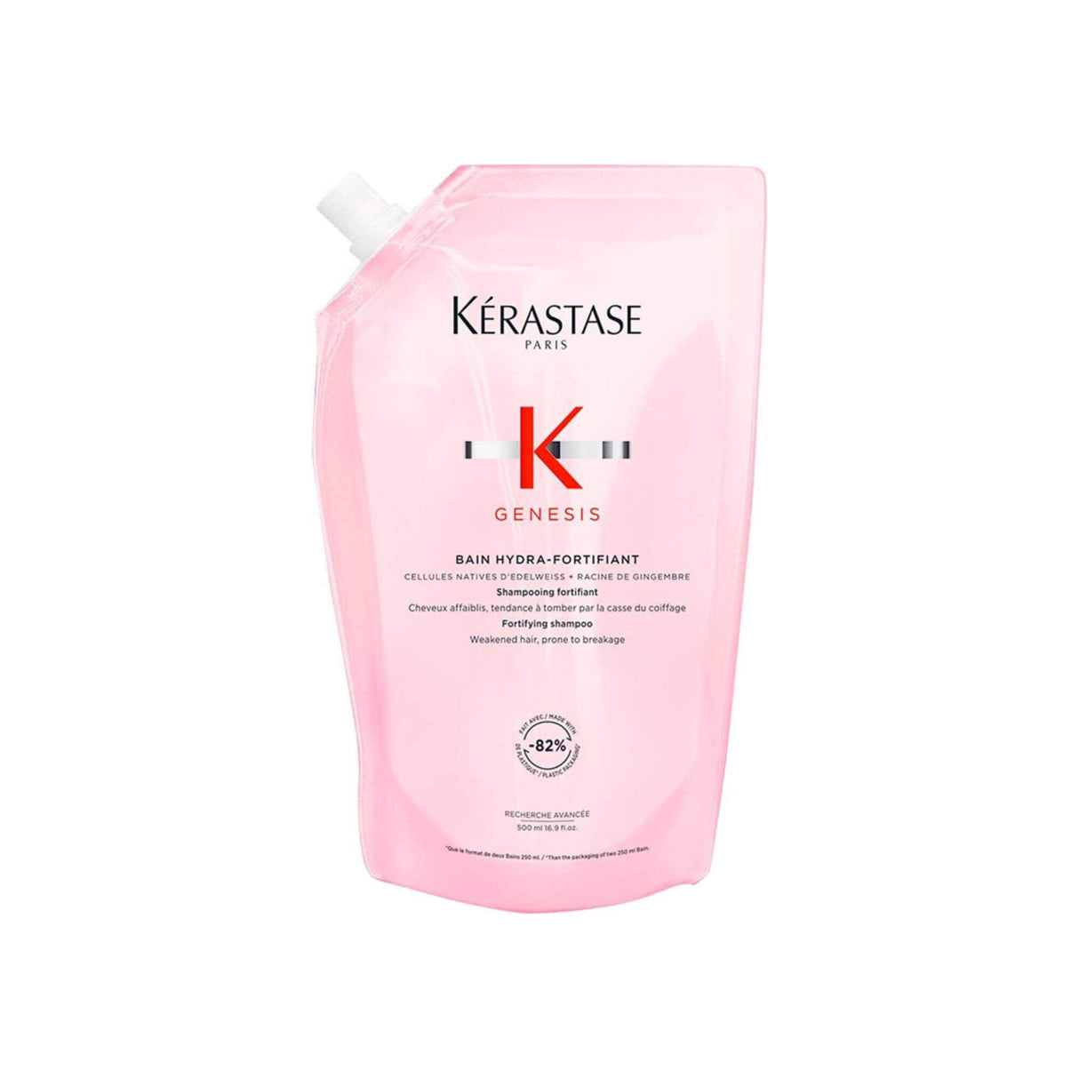 Genesis Bain Hydra-Fortifiant Shampoo Refill Pouch by Kérastase, eco-friendly packaging made from 82% recycled plastic.