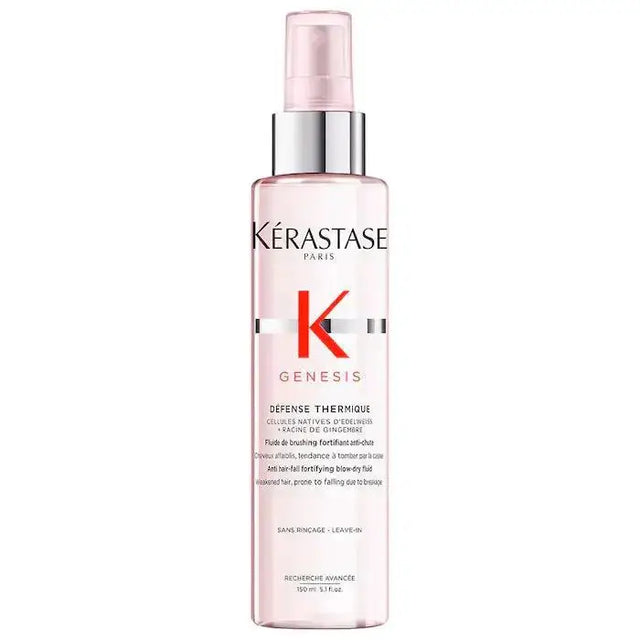 Kérastase Genesis Défense Thermique bottle, a thermal protectant spray for nourishing and hydrating weakened hair against heat damage.