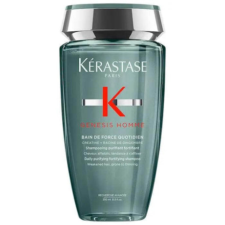 Kérastase Genesis Homme Bain de Force Quotidien Shampoo bottle for strengthening men's hair, 250ml.