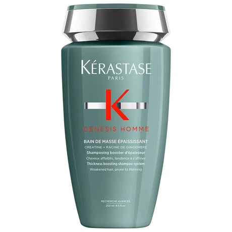 Kérastase Genesis Homme Bain De Masse Épaississant Shampoo bottle for men, promoting thicker hair and cleansing impurities.