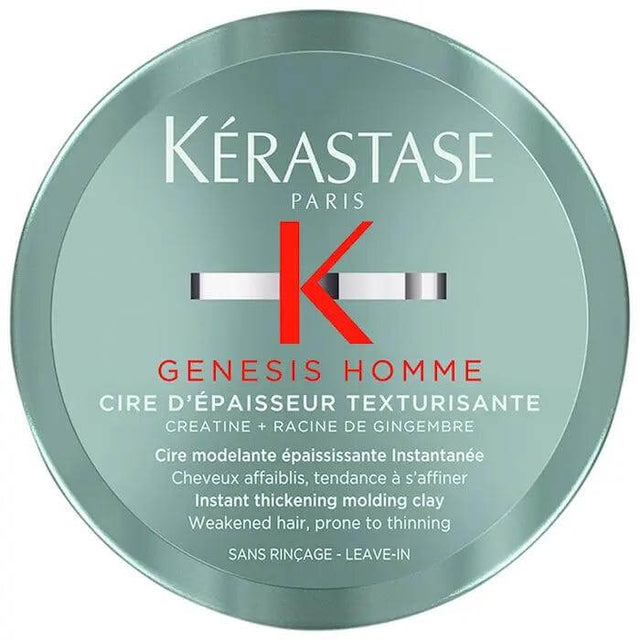 Kérastase Genesis Homme Cire d'Épaisseur Texturisante hair wax for structured and defined men's hairstyles.