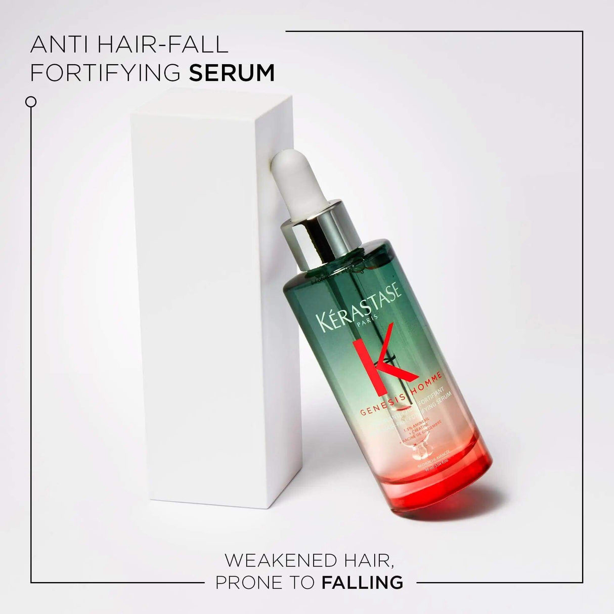 Kérastase Genesis Homme Sérum Anti-Chute Fortifiant bottle with packaging, designed for men's hair loss and growth boosting.