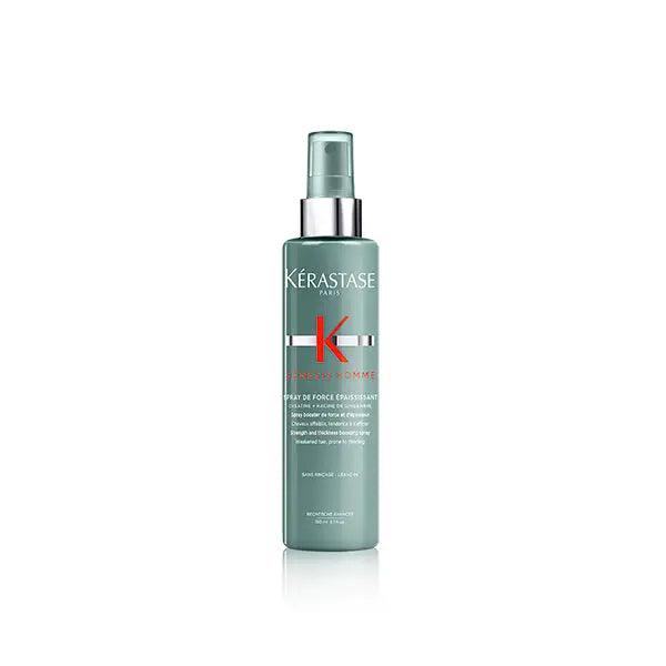 Kérastase Genesis Homme Spray de Force Épaississant for men's thinning hair, fortifying and thickening spray bottle.