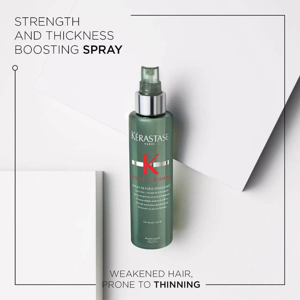 Kérastase Genesis Homme Spray de Force Épaississant for strengthening and thickening men's thinning hair, 150ml bottle