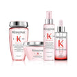 Genesis hair care set for oily roots and dry lengths, includes Bain Hydra-Fortifying shampoo, by Kérastase, shown in product display.