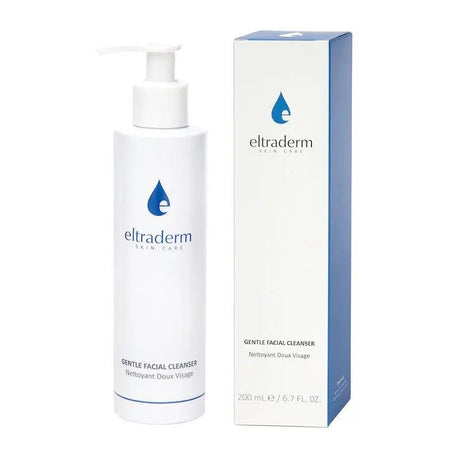 Eltraderm Gentle Facial Cleanser bottle and box, ideal for all skin types, enriched with Chamomile and Propanediol for a moisturizing cleanse.