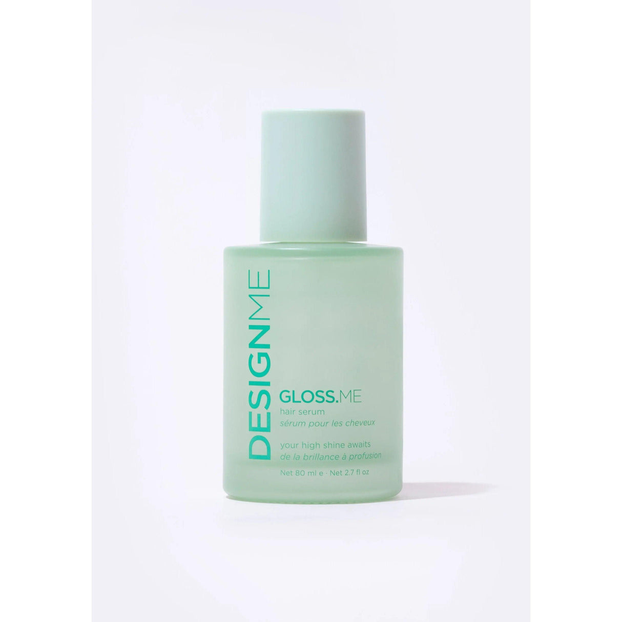 DESIGNME Gloss.Me Hair Serum bottle for high shine, hydration, and frizz control with oil, vitamin, and protein blend.