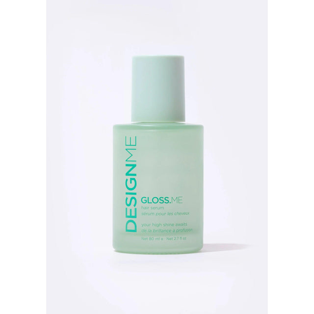 DESIGNME Gloss.Me Hair Serum bottle for high shine, hydration, and frizz control with oil, vitamin, and protein blend.