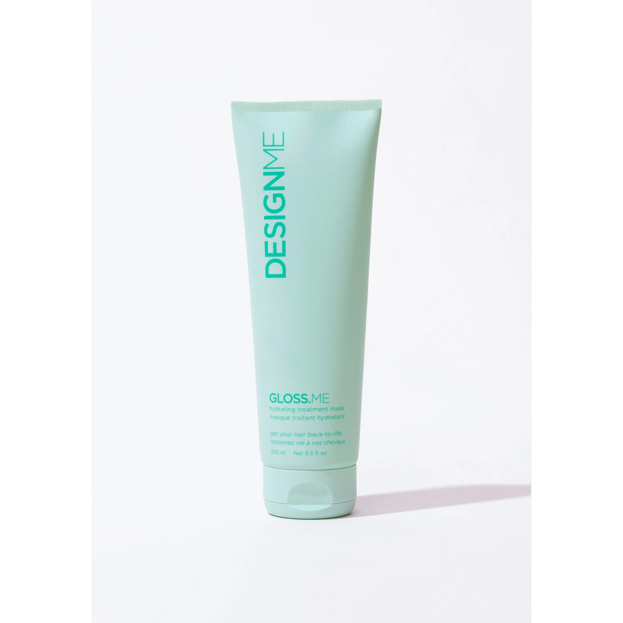 Gloss.Me Hydrating Treatment Mask in green bottle for revitalizing hydration and elasticity in hair, 8oz container.