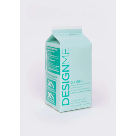 Gloss.Me Infinite Mist Heat Protectant Refill eco-friendly carton with 70% renewable materials, promoting sustainability.