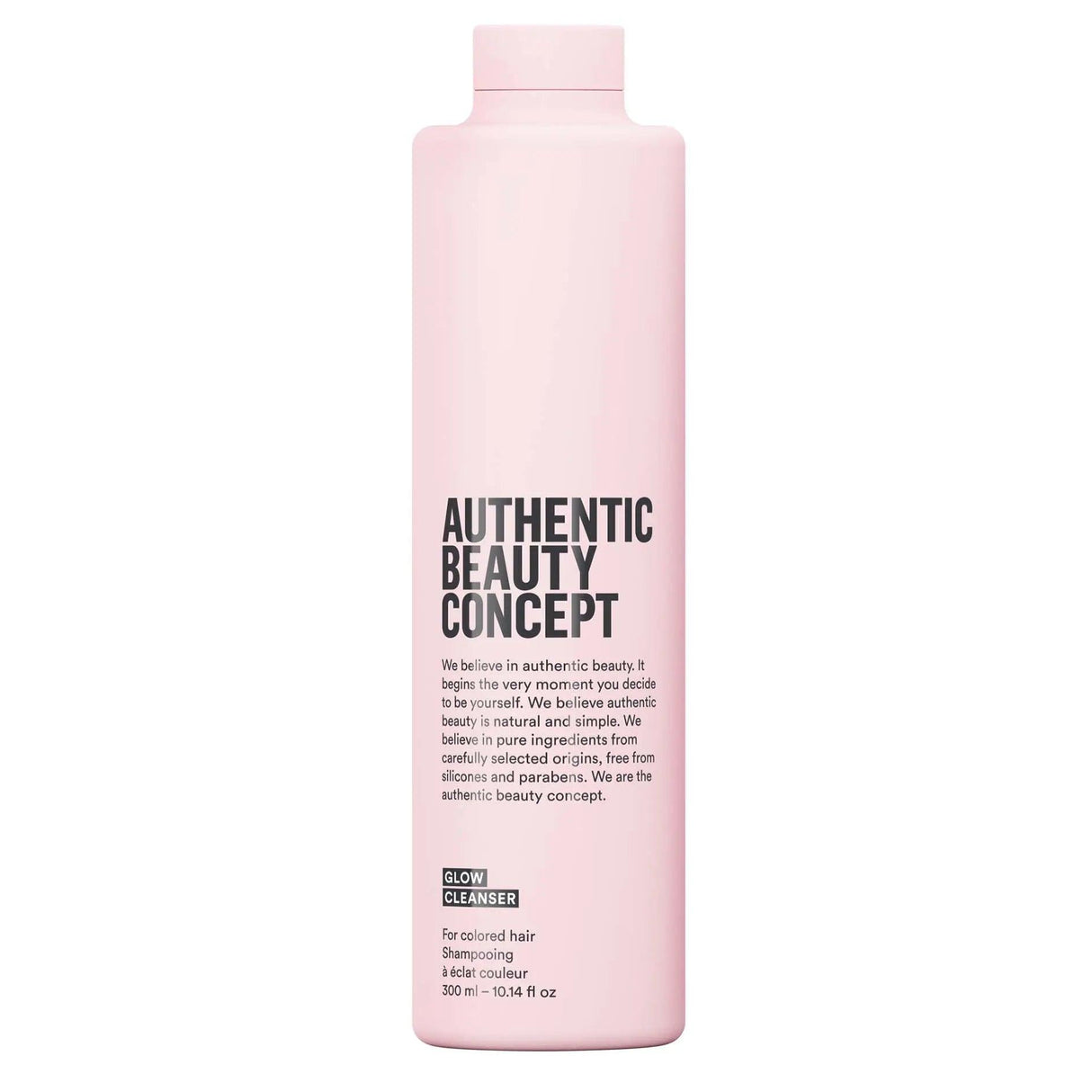 Authentic Beauty Concept Glow Cleanser for colored hair in pink bottle, vegan and cruelty-free formula, 300ml