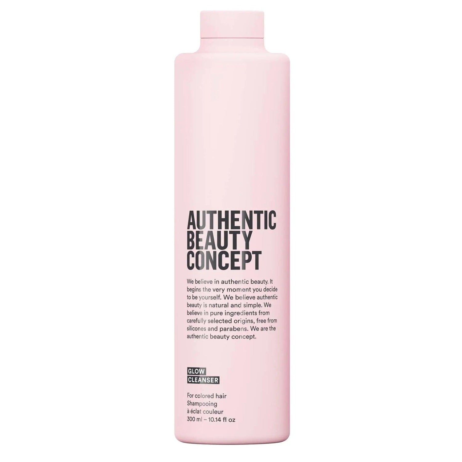 Authentic Beauty Concept Glow Cleanser for colored hair in pink bottle, vegan and cruelty-free formula, 300ml