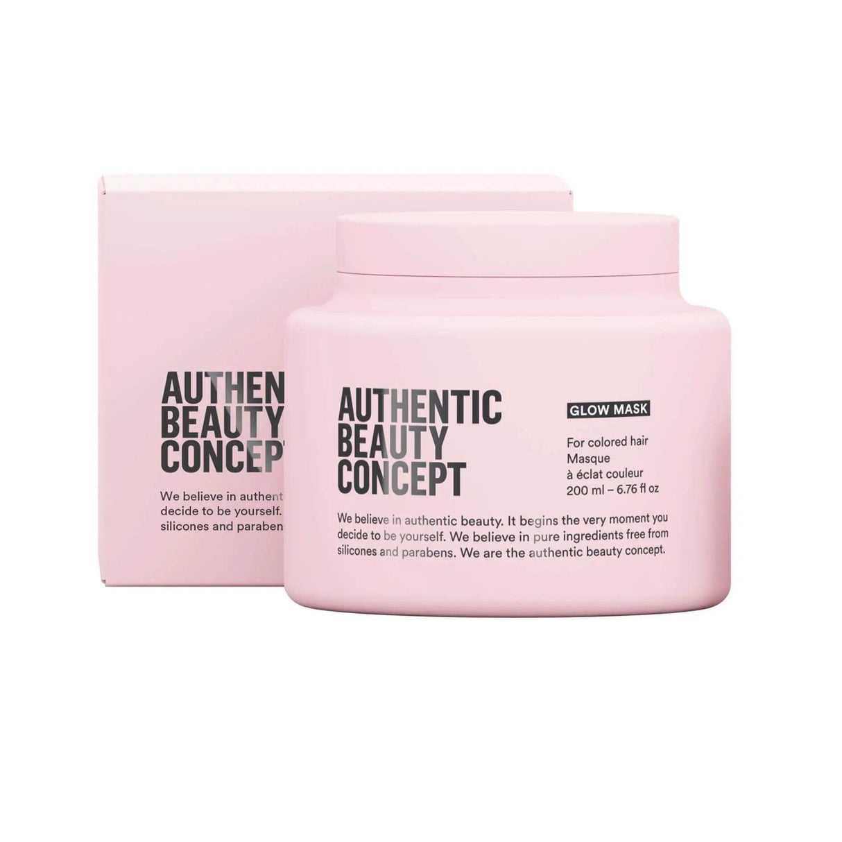 Glow Mask by Authentic Beauty Concept for colored hair, vegan and cruelty-free, free from parabens and silicones, 200 ml jar.