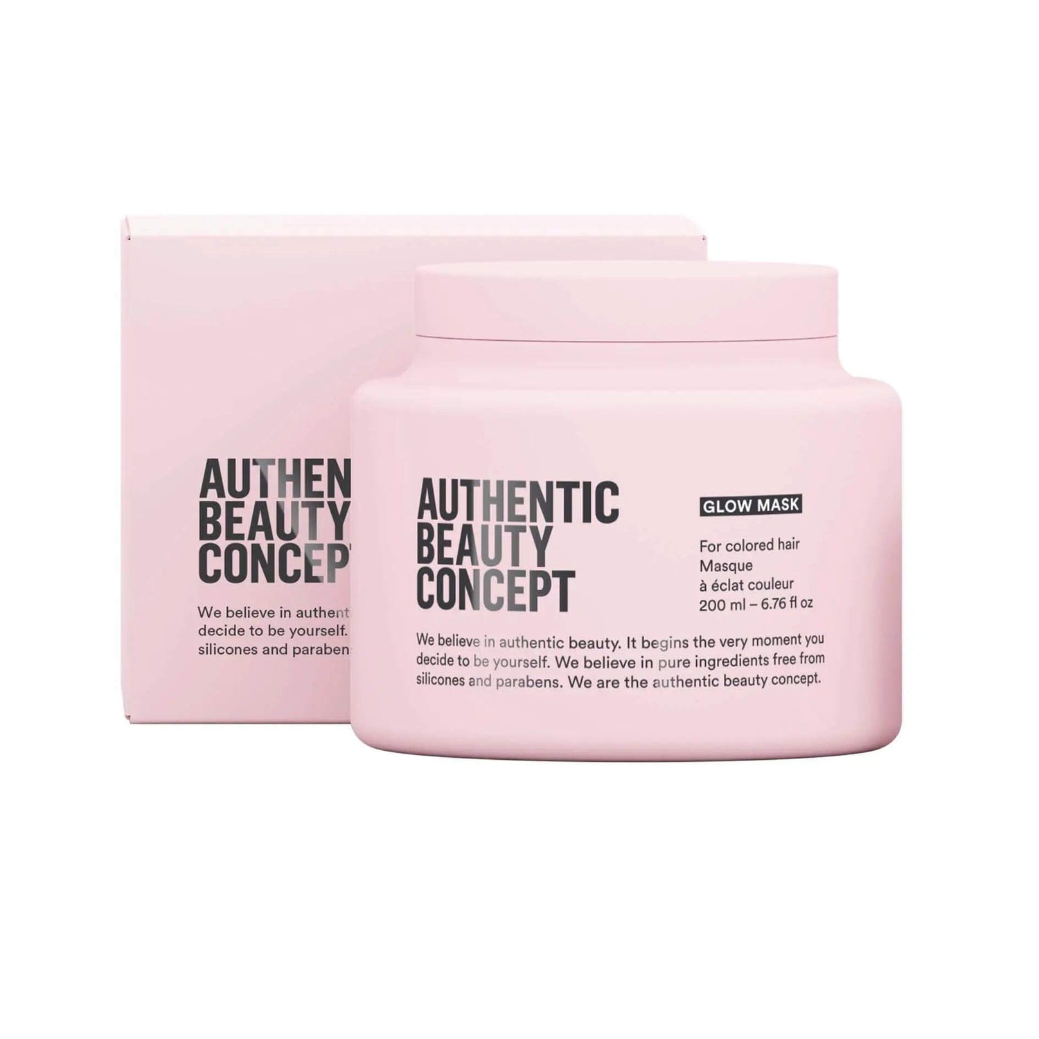 Glow Mask by Authentic Beauty Concept for colored hair, vegan and cruelty-free, free from parabens and silicones, 200 ml jar.
