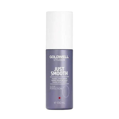 Goldwell Just Smooth Sleek Perfection Thermal Spray Serum bottle, offering heat and humidity protection for hair.