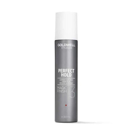 Goldwell Perfect Hold Magic Finish Hairspray bottle, light to medium hold, enhances shine, guards against humidity, 300ml size.
