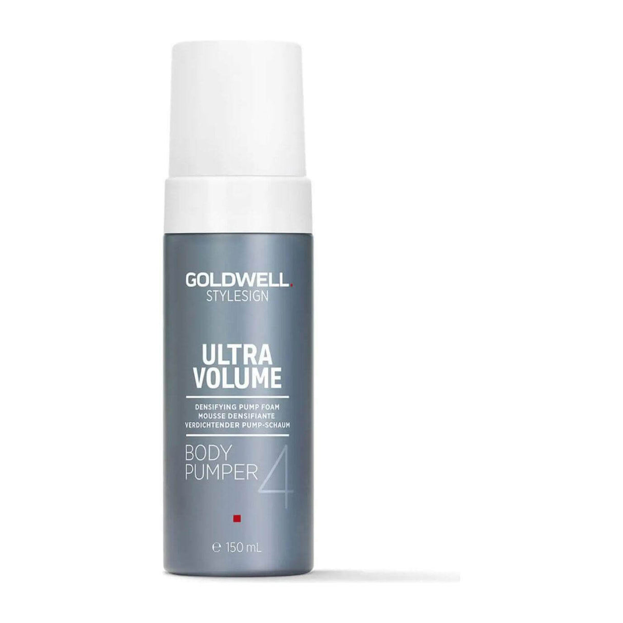 Goldwell Stylesign Ultra Volume Body Pumper Foam for enhanced hair thickness, UV protection, and heat damage safeguard.