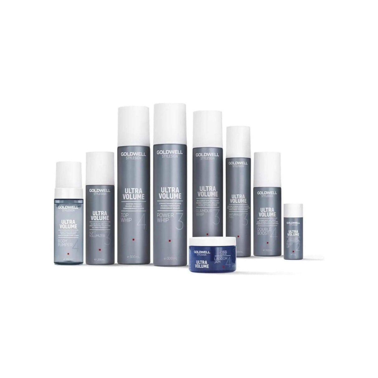 Goldwell Stylesign Ultra Volume hair products lineup, including Double Boost Root Lift Spray for added volume and lift.