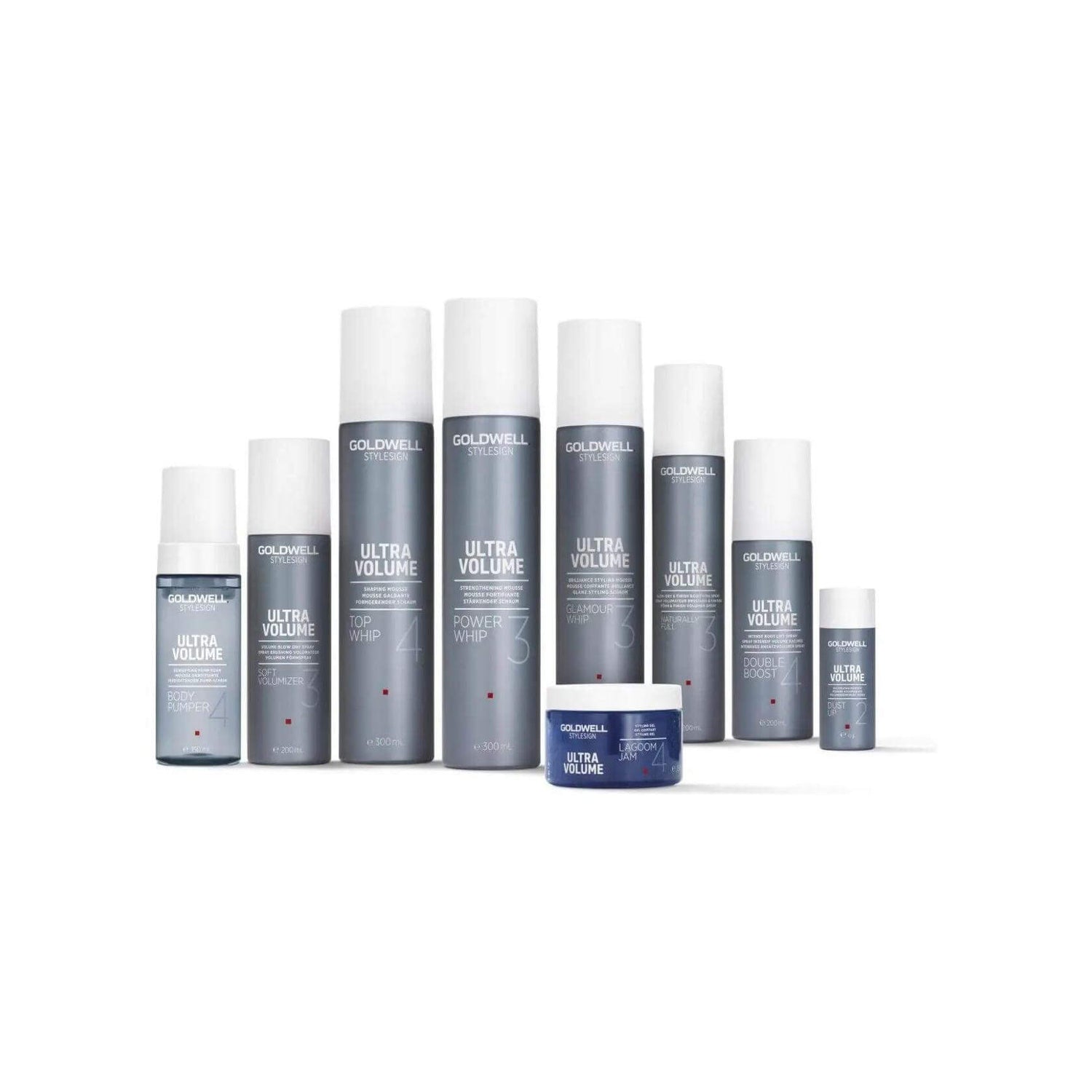 Goldwell Stylesign Ultra Volume hair products lineup, including Double Boost Root Lift Spray for added volume and lift.
