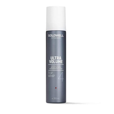 Goldwell Stylesign Ultra Volume Top Whip Shaping Mousse with strong hold and conditioning for easy blow-drying, 300ml bottle.