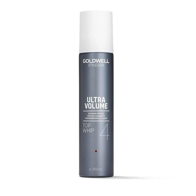 Goldwell Stylesign Ultra Volume Top Whip Shaping Mousse with strong hold and conditioning for easy blow-drying, 300ml bottle.