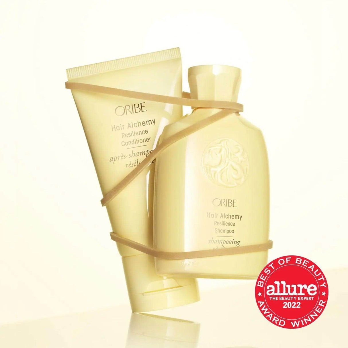 Oribe Hair Alchemy Resilience Conditioner and Shampoo with Allure Best of Beauty Award 2022 label