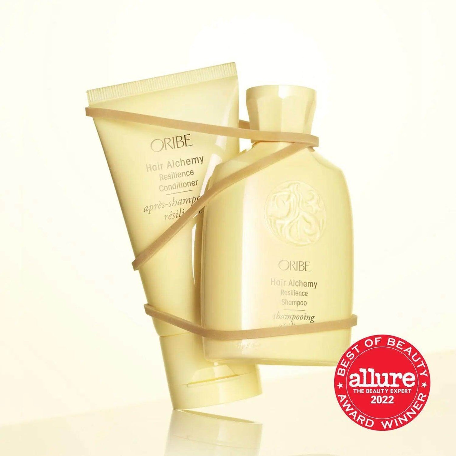 Oribe Hair Alchemy Resilience Conditioner and Shampoo with Allure Best of Beauty Award 2022 label
