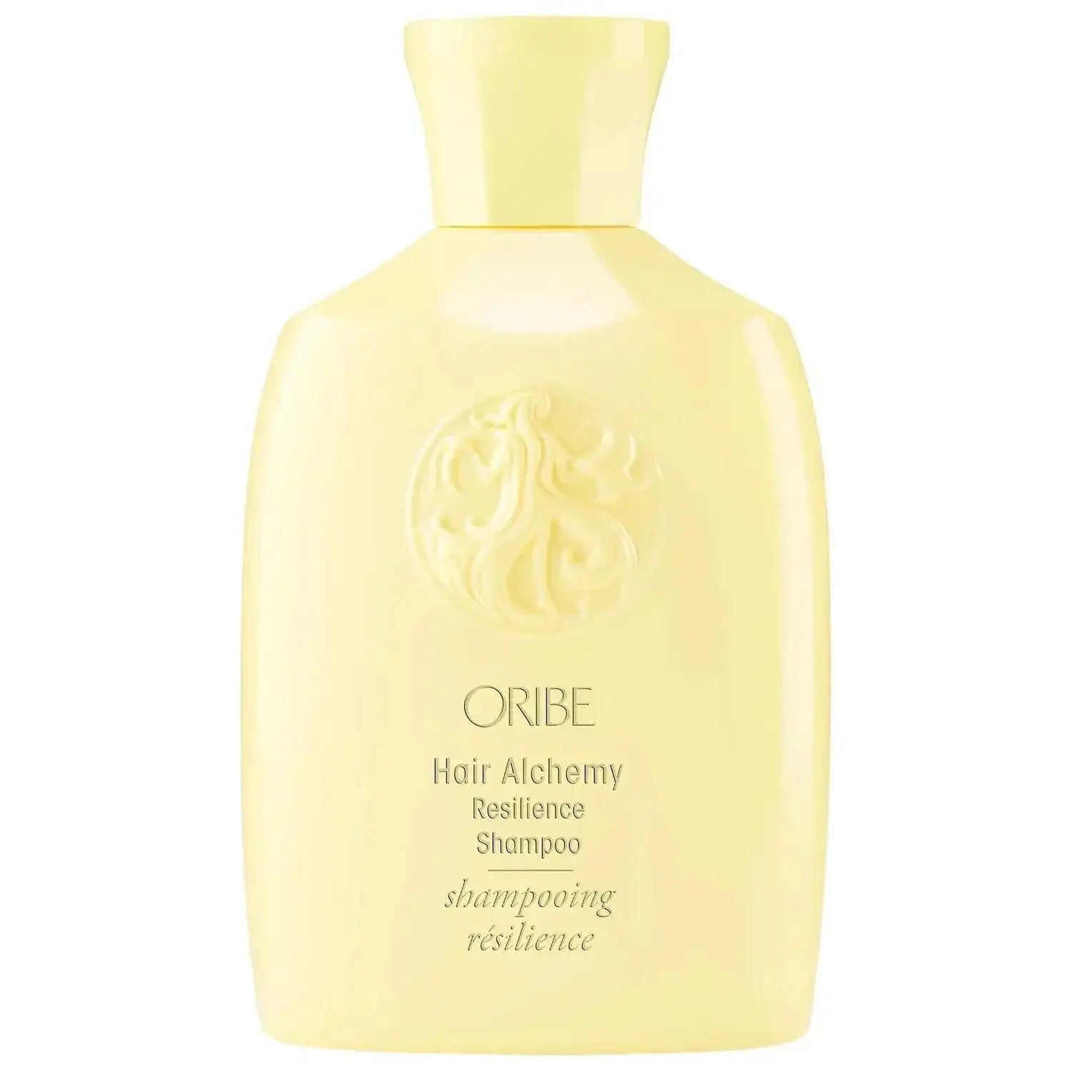 Hair Alchemy Resilience Shampoo bottle, a nourishing blend for weak hair with chia seed, bamboo leaf, and daisy extracts for strength and growth.