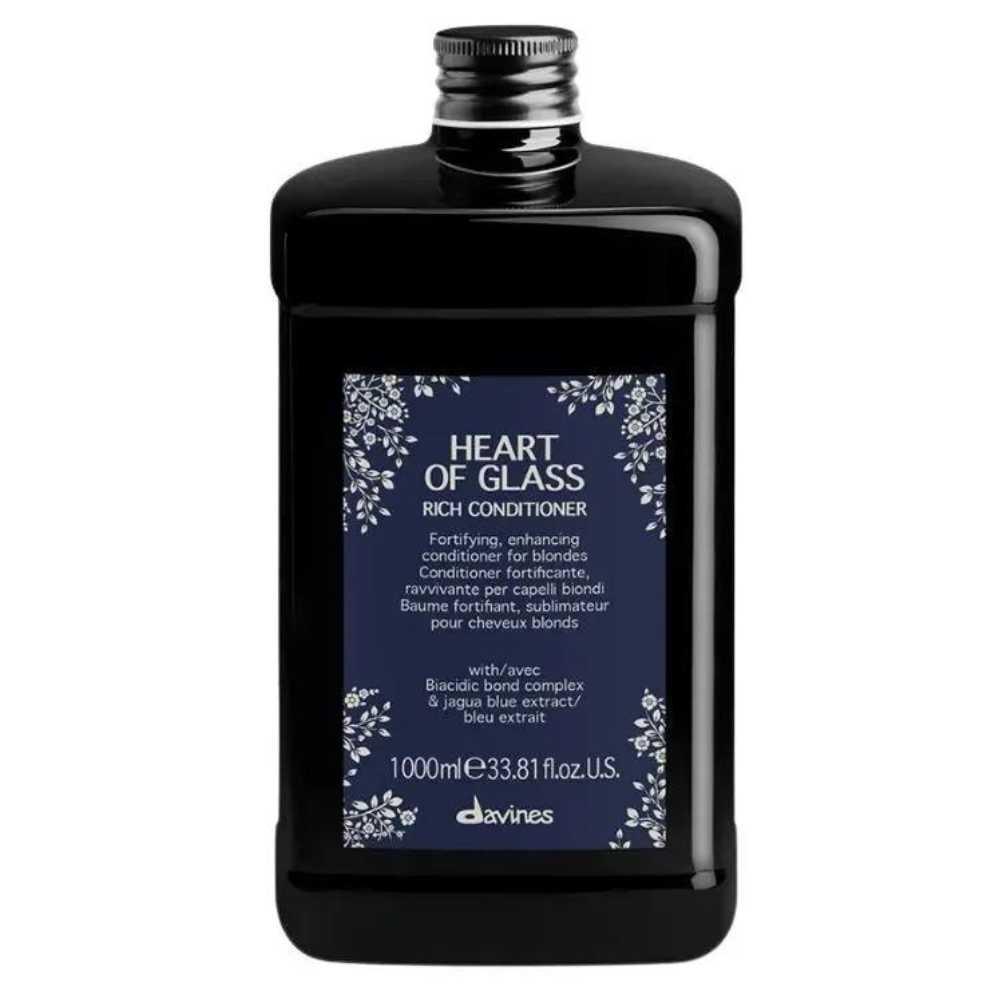 Davines Heart of Glass Rich Conditioner 1000ml bottle, for nourishing bleached, highlighted, or damaged hair.