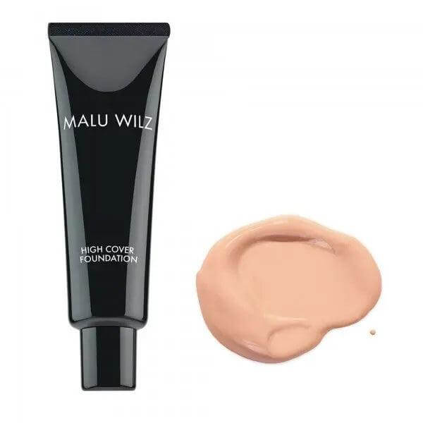 Malu Wilz High Coverage Foundation 30ml with swatch, luxurious liquid foundation for perfect complexion and natural radiance.