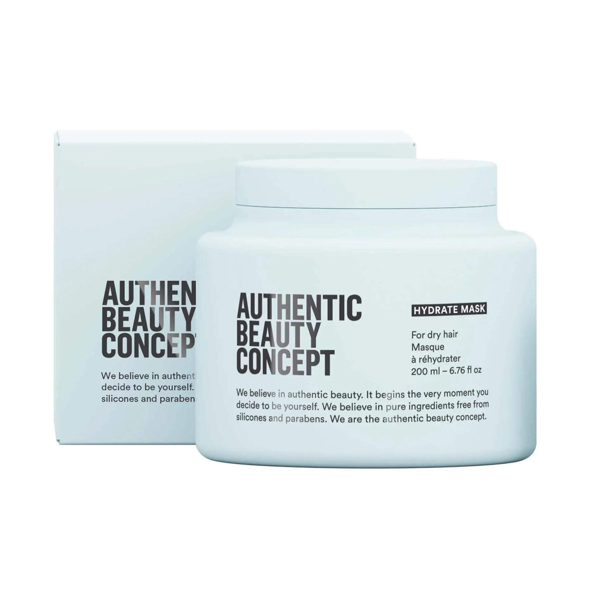 Authentic Beauty Concept Hydrate Mask for dry hair, 200ml, vegan, cruelty-free, lightweight hydration for normal to dry or curly hair.