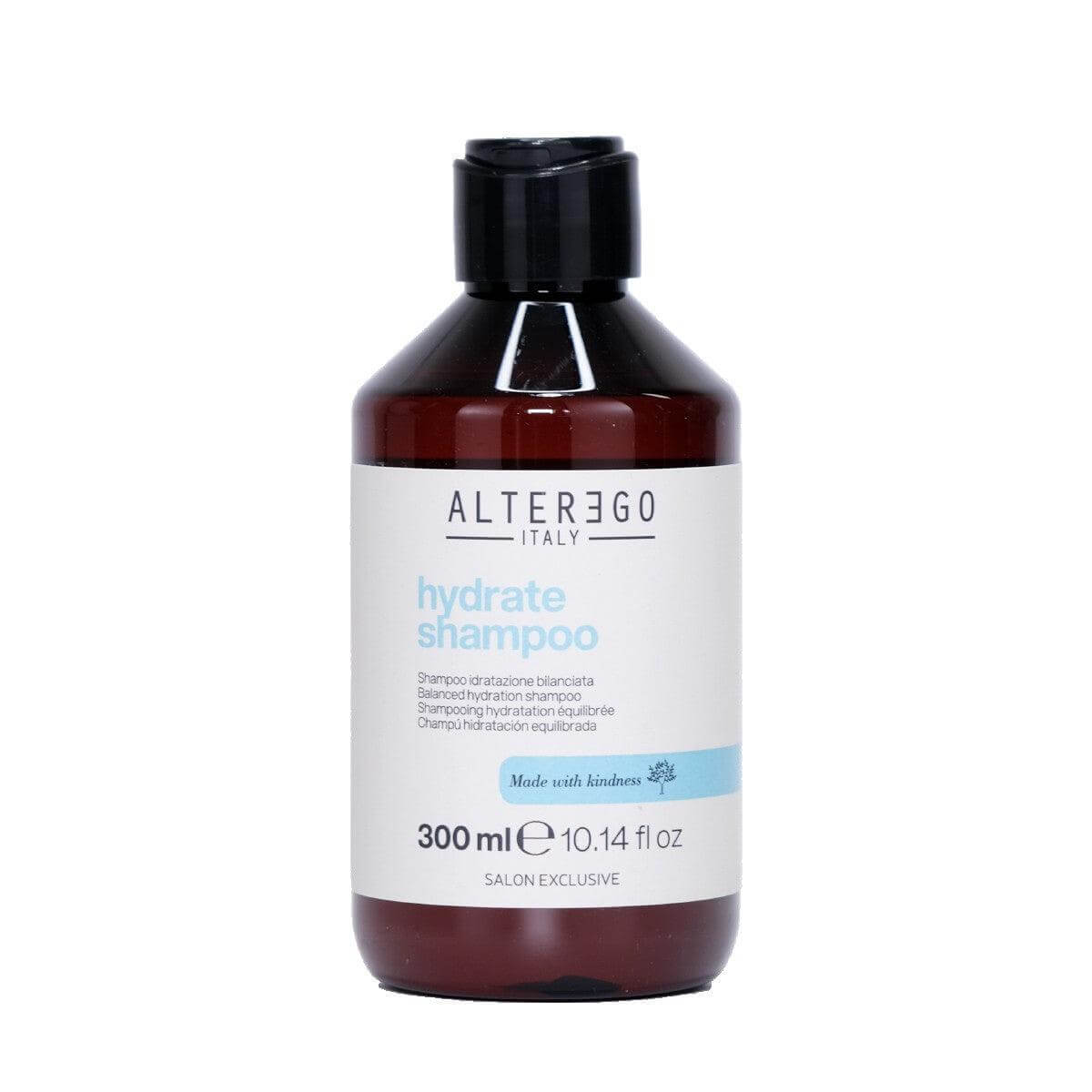 Hydrate Shampoo bottle, silicone-free with Aloe Vera, 300ml, for moisture and vitality, free from sulphates, parabens, and artificial colorants.