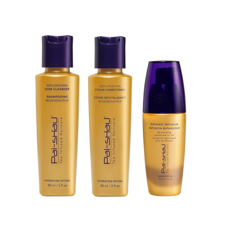 Hydrating Ritual Collection with Hair Cleanser, Cream Conditioner, and Biphasic Infusion for nourishing and protecting hair.
