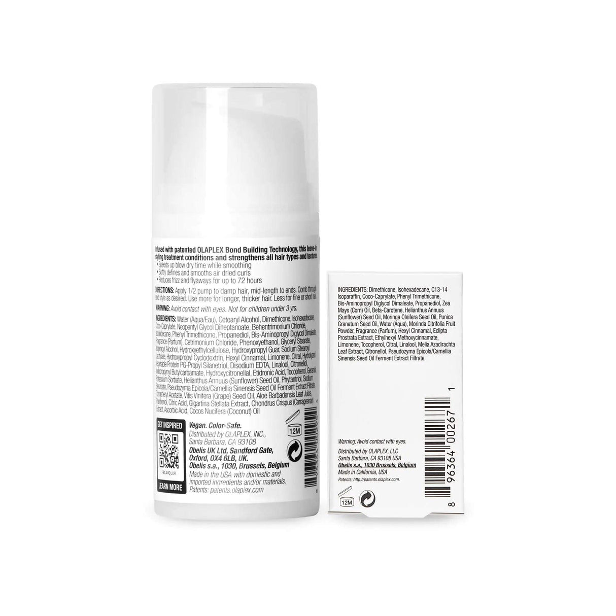 Back view of Iconic Styling Duo packaging, featuring Bond Smoother and Styling Oil with ingredient and product information details.