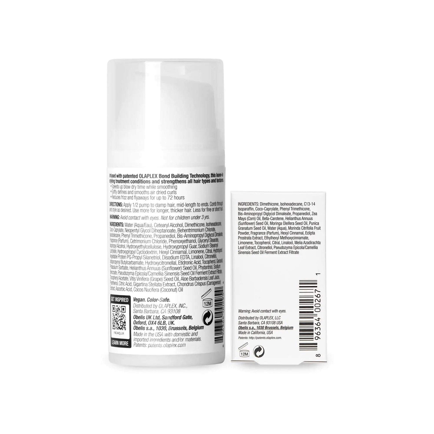 Back view of Iconic Styling Duo packaging, featuring Bond Smoother and Styling Oil with ingredient and product information details.