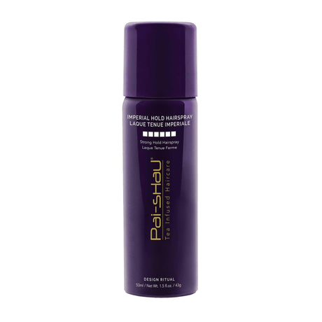 Imperial Hold Hairspray bottle for strong hold and shine by Pai-Shau, featuring Signature Tea Complex for all hair styles.