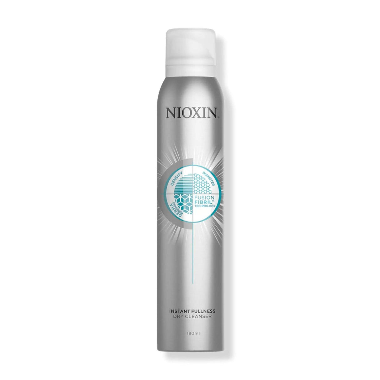 Nioxin Instant Fullness Dry Cleanser bottle for volumizing dry shampoo, enhances hair density and absorbs oil for refreshed style.