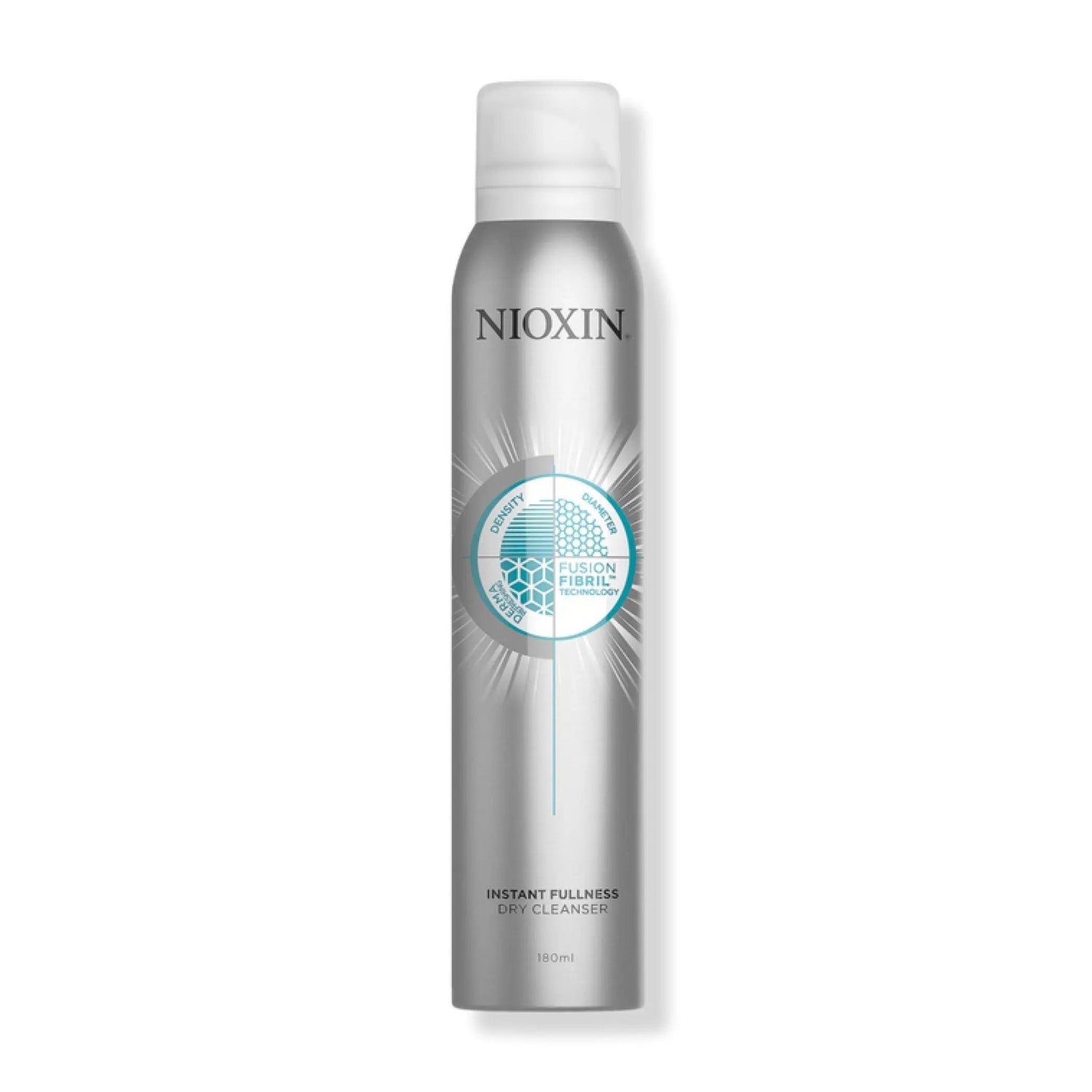 Nioxin Instant Fullness Dry Cleanser bottle for volumizing dry shampoo, enhances hair density and absorbs oil for refreshed style.