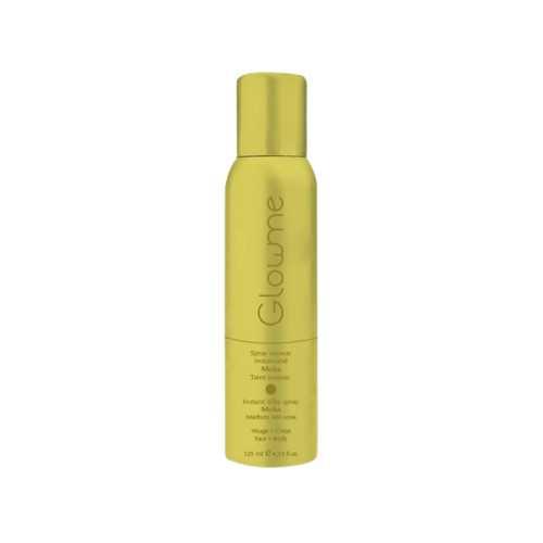 Glowme Instant Silky Spray self-tanning bottle for deep bronzed complexion, 360-degree application, fast drying, visible results.