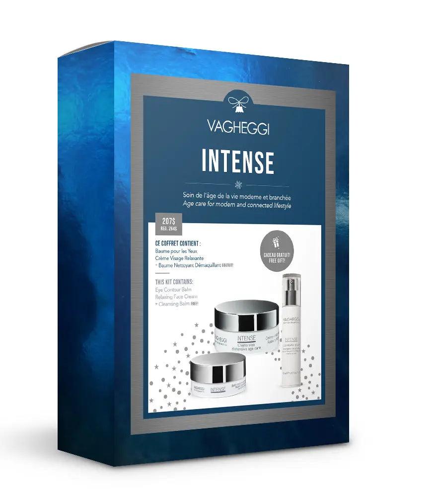 Vagheggi Intense Christmas Gift Set with Eye Contour Cream, Soothing Face Balm, and Cleansing Cream in blue packaging
